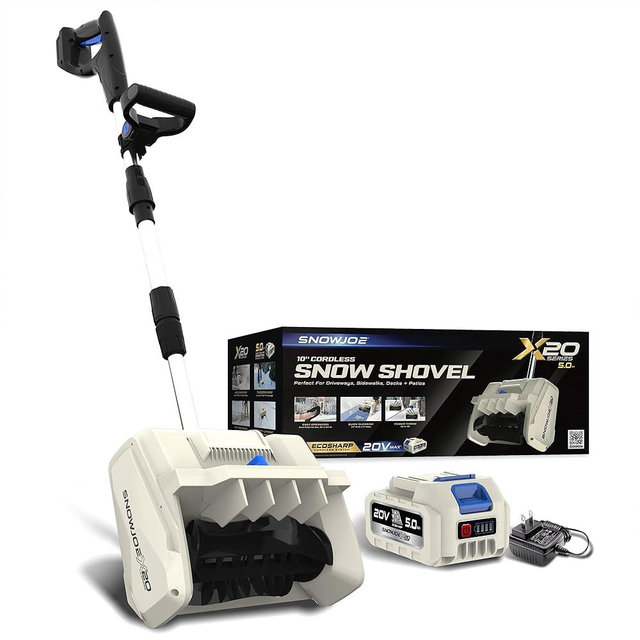 Snow Joe Cordless Snow Shovel Kit with 10" Wide x 5" Deep Snow Cut for Decks, Steps and Walkways, Brushless Motor and Lightweight Design, X20-SNOW-5A