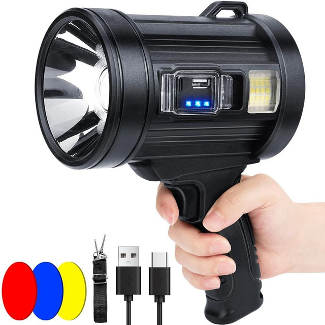 Sigoobal Rechargeable Spotlight Flashlight, 99,000 Lumens Spot Light Handheld Spot Lights, LED Spotlights with COB Light,Super Bright Hand Held Spotlight for Boat