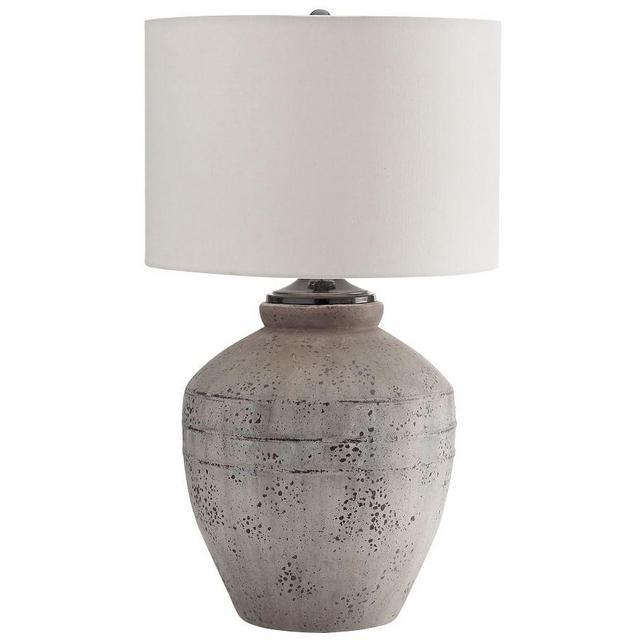 Maddox Ceramic 23.5" Table Lamp, Rustic Gray Base With Medium Gallery SS Drum Shade, White