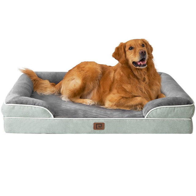 EHEYCIGA Orthopedic Dog Beds for Large Dogs, Waterproof Memory Foam Large Dog Bed with Sides, Non-Slip Bottom and Egg-Crate Foam Large Dog Couch Bed with Washable Removable Cover, Greyish Green