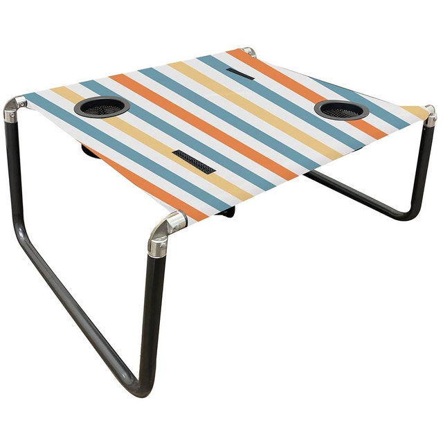 Neso Beach Table - Lightweight, Portable and Foldable Table for Beach, Camping and Outdoor Adventures - Stable Surface - with Cup Holder for Drinks and Phone Pockets - Vintage Stripes