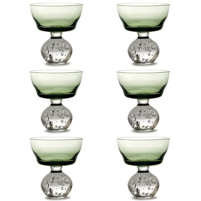 Serax Champagne Glass | Eternal Snow by Bela Silva | 6 Coupe Glasses | Green Drinking Flutes Set | Unique Luxury Copas for Dinner at Home with Wine, Party, Wedding | Glassware Kitchen Sets