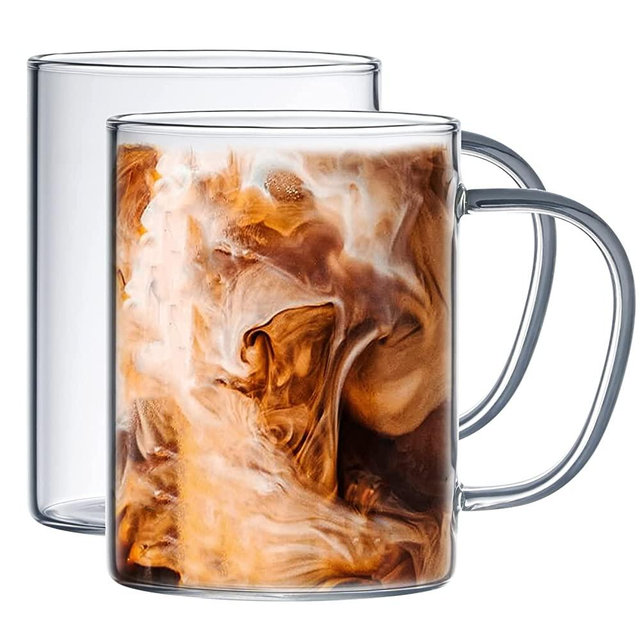 6-Pack Glass Teacups, Clear Borosilicate Glass Coffee Mugs with Handle, Coffee Cups Perfect for Cappuccino Mugs, Latte, Tea, Espresso, Hot Beverage, Wine, Dishwasher & Microwave Safe Glass Mugs.
