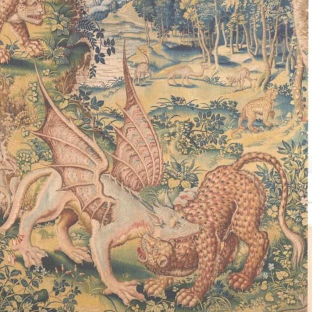 Medieval Dragon & Panther Curtain Panel, Blackout Sun Blocking Shade – Vintage Victorian Gothic Tapestry, Doorway Curtain, or Room Divider