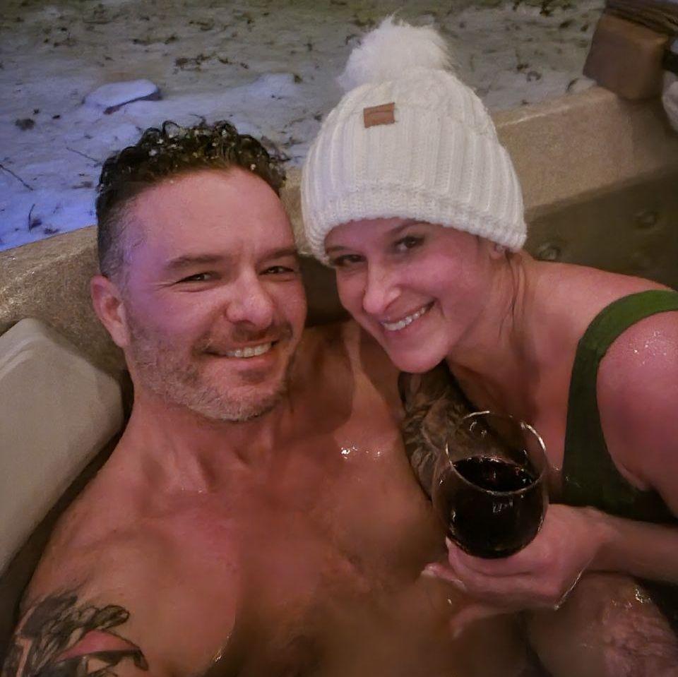 Enjoying the hot tub after skiing at Mont Tremblant, Canada - BRRR!