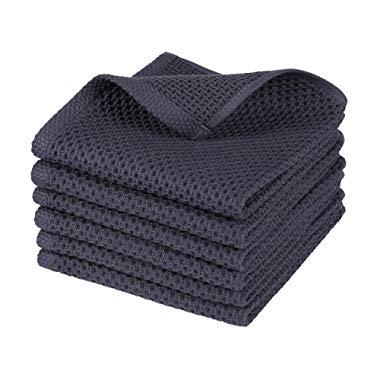 Homaxy 100% Cotton Waffle Weave Kitchen Dish Cloths, Ultra Soft Absorbent Quick Drying Dish Towels, 12x12 Inches, 6-Pack, Dark Grey