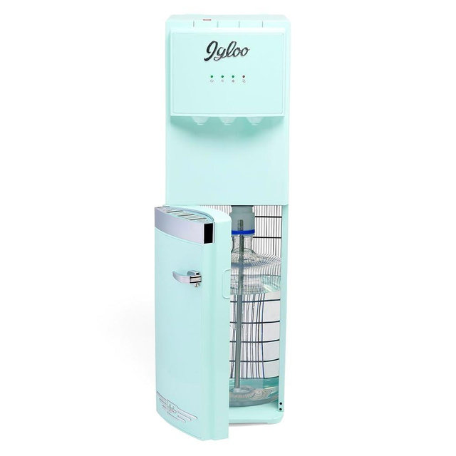 Igloo Retro Bottom Load Water Cooler Dispenser - Hot, Cold, or Room-Temperature Options - Holds 3 or 5 Gallon Bottles - Child Safety Lock - Perfect for Homes, Kitchens, Dorms - Aqua