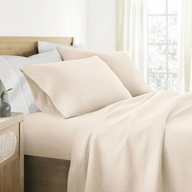100% Cotton Jersey Sheets Set - Soft, Breathable, Deep Pockets, Easy Care - 4 Pieces - Becky Cameron, Oatmeal, Full