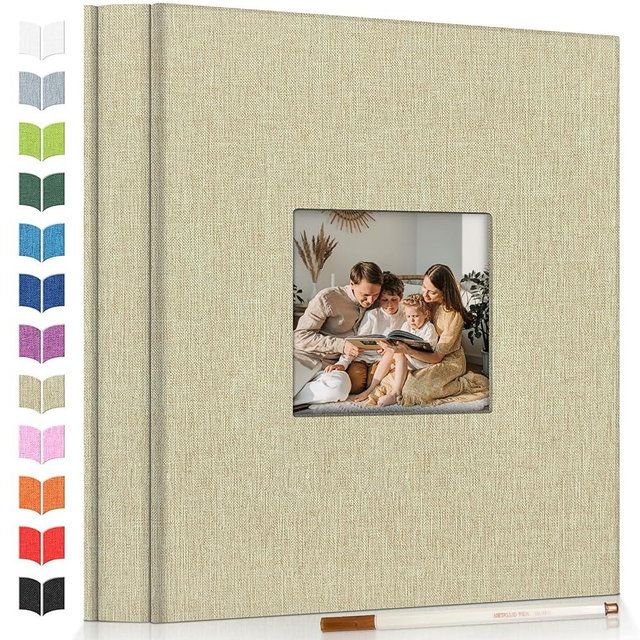 Artfeel Photo Album Self Adhesive Scrapbook Album for 3x5 4x6 5x7 8x10 Pictures,60 Pages Linen Cover with Display Window DIY Photo Book,Ideal Gifts for Family Travel Wedding Baby