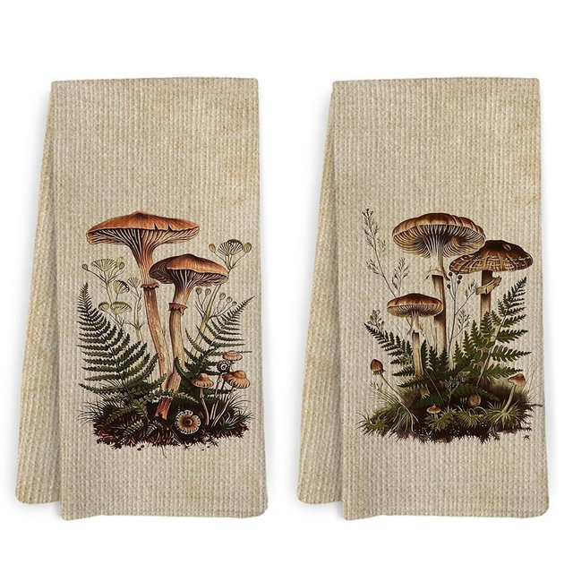KFXHANGD Vintage Mushroom Kitchen Towels and Dishcloths Set of 2, Mushroom Kitchen Decor, Mushroom Dish Towels, Cottagecore Botanical Decor Hand Tea Towels for Bathroom Kitchen, 16×24 Inches