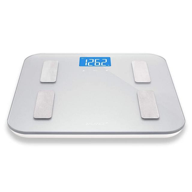 Digital Body Fat Weight Scale by Greatergoods, Accurate Health Metrics, Body Composition & Weight Measurements, Glass Top, with Large Backlit Display (Silver)