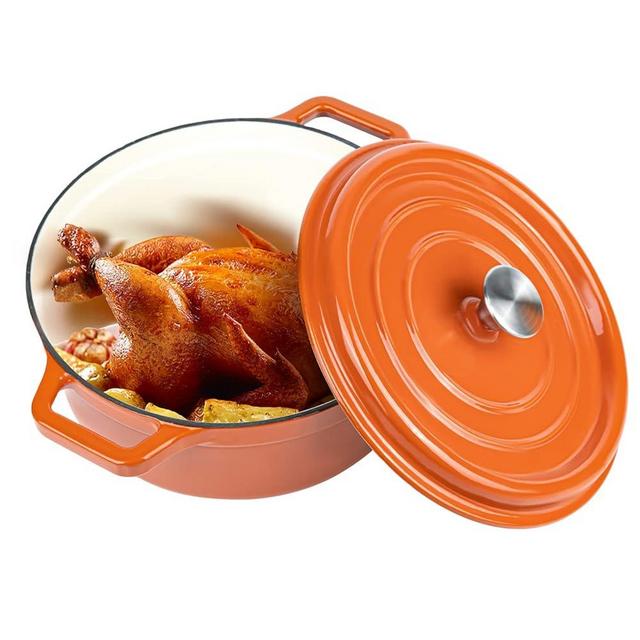 Miereirl 6.5 QT Enameled Dutch Oven Pot with Lid, Cast Iron Dutch Oven with Dual Handles for Bread Baking, Cooking, Non-stick Enamel Coated Cookware (Orange)