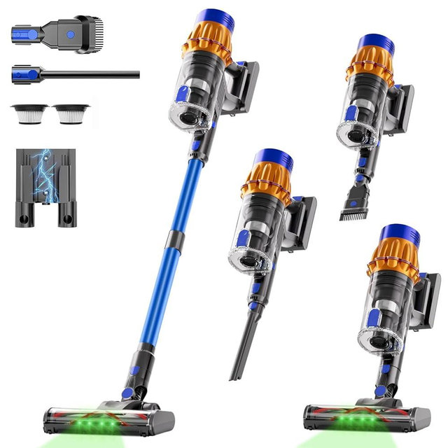 COTIAR Cordless Vacuum Cleaner, 650W 48KPA 60Min Wireless Vacuum for Home，Stick Vacuum with Green Light Anti-Tangle, Rechargeable Vacuum Cleaners for Pet Hair Carpet Hard Floors (Blue)