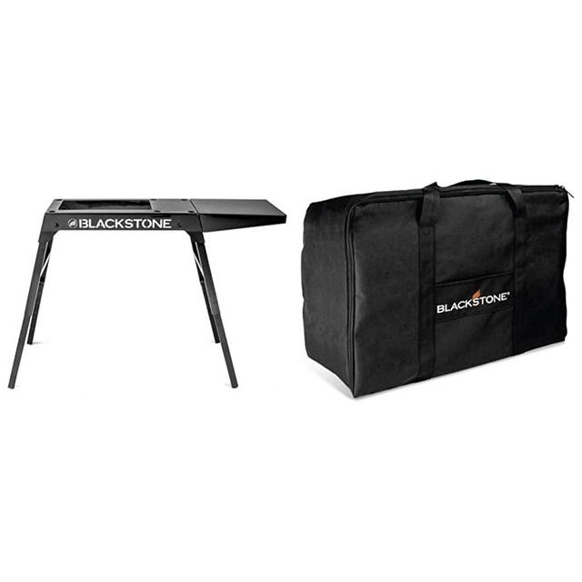 Blackstone Universal Griddle Stand with Adjustable Leg and Side Shelf (Black) & Tabletop Griddle Carry Bag – Fits 17 Inch & 22 Inch Tabletop – 5035