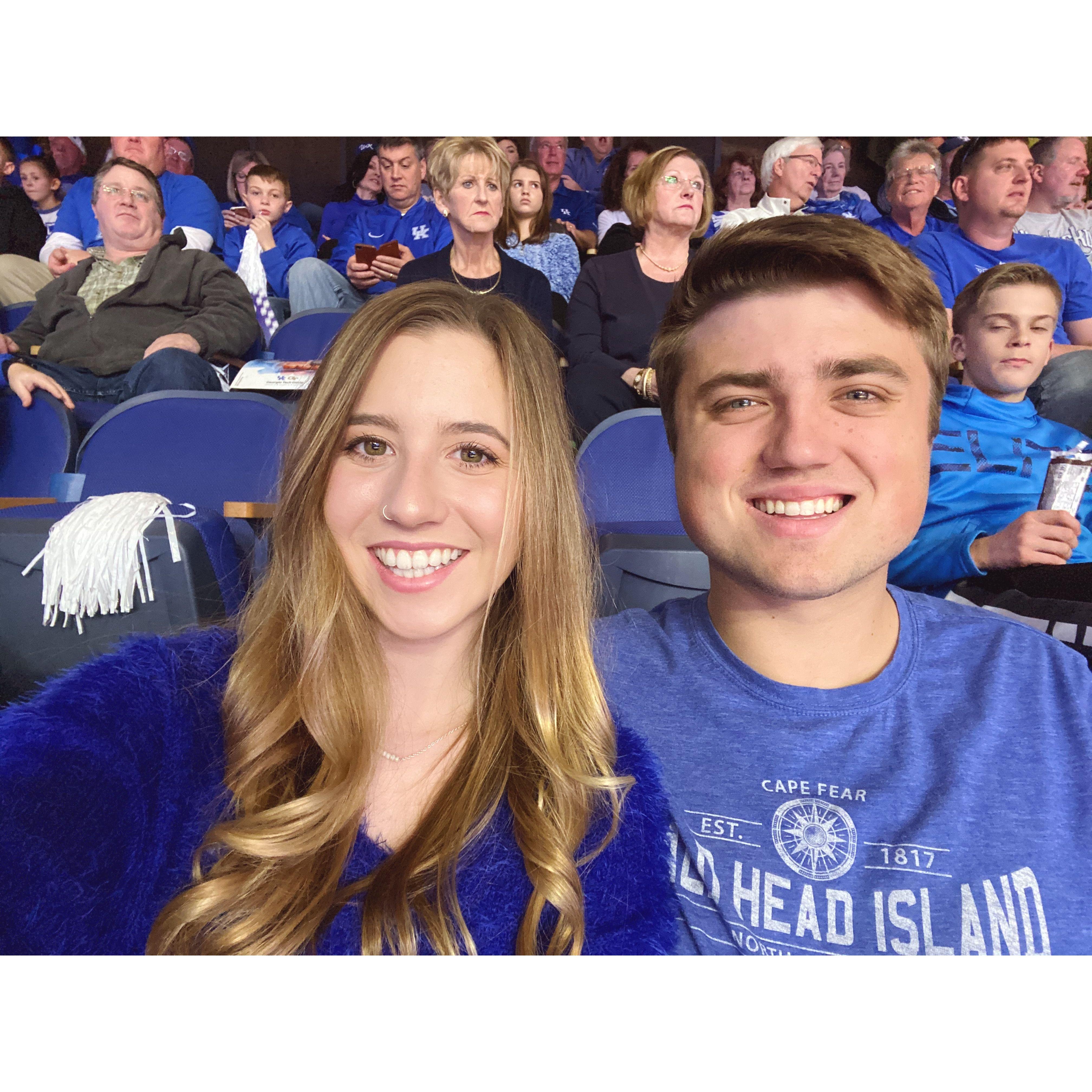 Wearing blue for a University of Kentucky basketball game in Rupp Arena during Hunter's first trip to Lexington