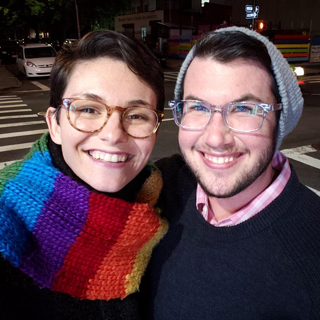 During Ariel's visit to NYC, October 2018 (Ze'evi wearing the rainbow scarf Ariel gave to them in Israel)