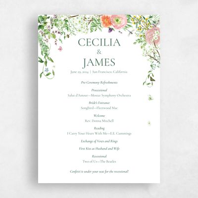Multi-Colored Wedding Program - Rosalind