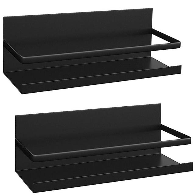 2 Pack Magnetic Spice Rack for Refrigerator,Magnet Shelf Fridge Spice Storage Kitchen Organizer,Spice Rack for Cabinet,Space Container for Small Kitchen/Apartment,Drill free (Black, 2 Pack)
