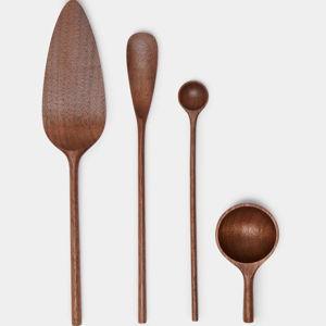Hand-Carved Walnut Mixed Utensils (Set of 4)