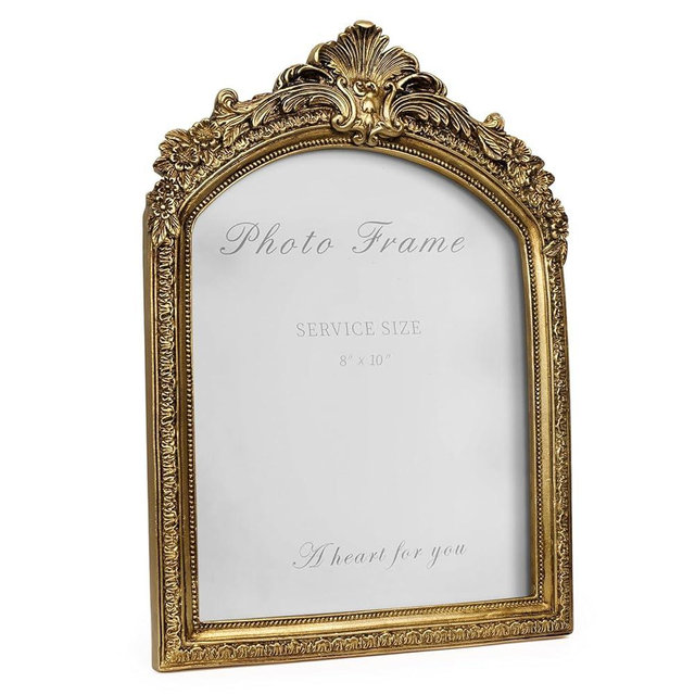 Cuspin 8x10 Picture Frame Antique Gold Frames, Vintage Gold Ornate Resin Photo Frame with Glass Front for Tabletop and Wall Mounting, Arch Picture Frame for Home Decor