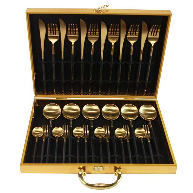Black Gold Dinnerware Set 18/10 Stainless Steel Dinner Knife Fork White Gold Cutlery Set Pink  With Giftbox Drop Shipping-in Dinnerware Sets from Home & Garden on AliExpress