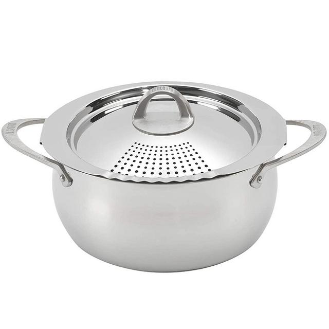 Bialetti 07593 Oval 6 Quart Multi-Pot with Strainer Lid, whole pasta, corn, lobster, Stainless Steel
