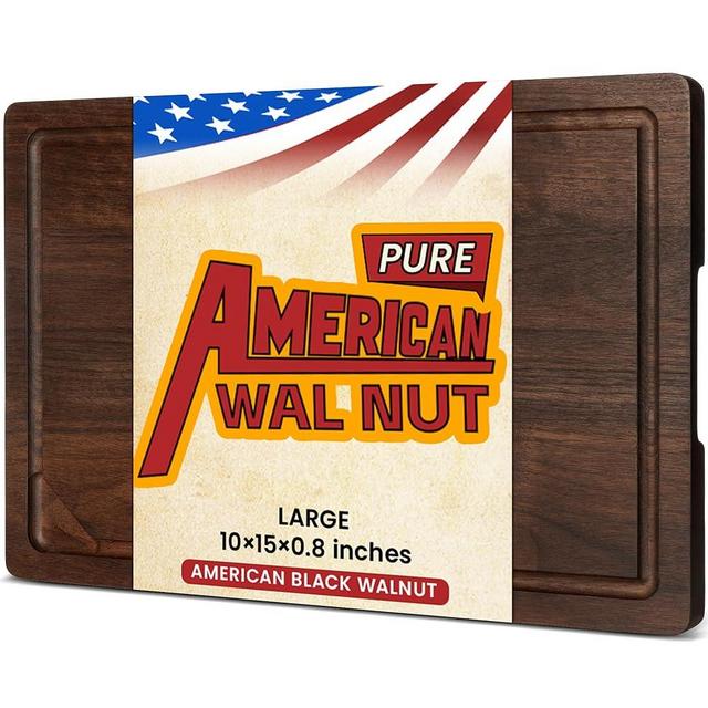 Walnut Wood Cutting Board for Kitchen, 15x10 North American Walnut Cutting Board Reversible Wooden Chopping Board With Juice Grooves and Handles, Ideal Gift for Valentine's Day, Wedding(Gift Box)