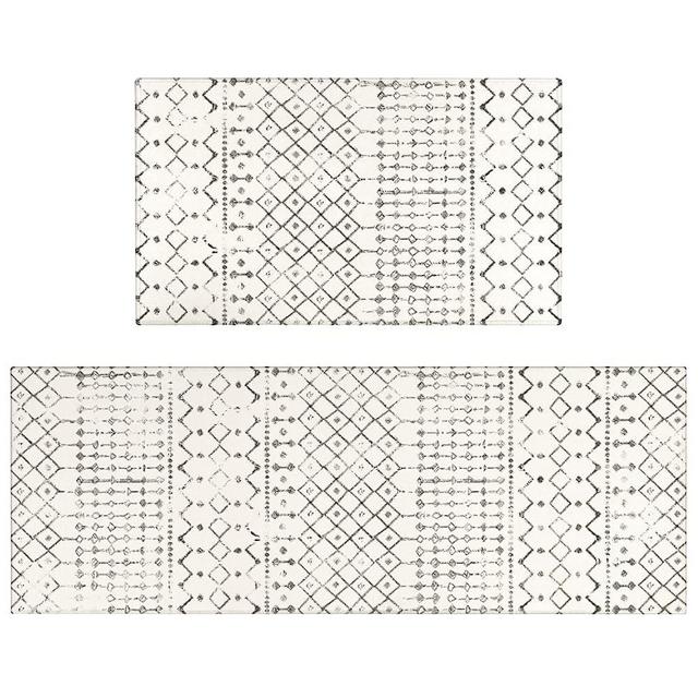 Xsinufn Boho Kitchen Mat Set of 2,Modern Farmhouse Kitchen Rugs and Mats Non Skid Washable,Moroccan Boho Runner Rugs with Rubber Backing for Kitchen Decor and Accessories (Dark Grey 17"x47"+17"x30")