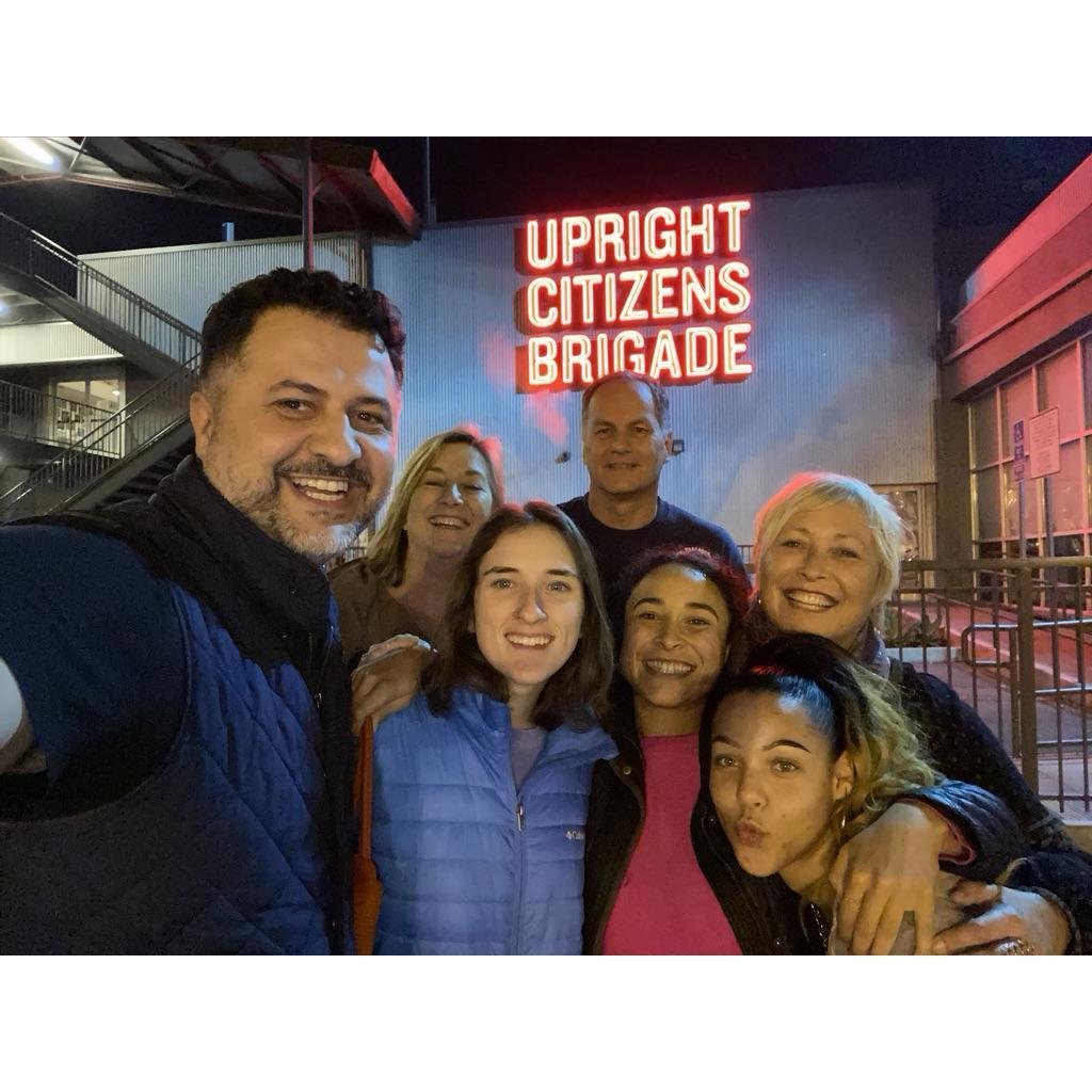 Improv comedy night with family and friends during Aunt Katherine and Uncle Guy's visit to LA