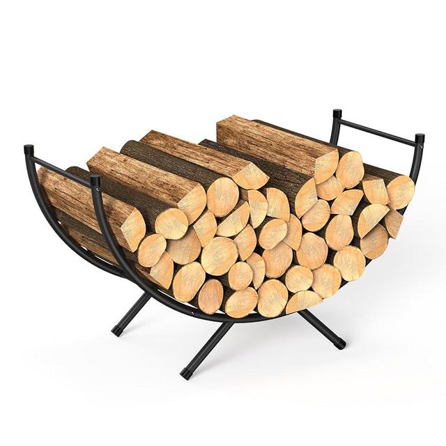 NANANARDOSO Curved Firewood Rack，33 inches Small Heavy Duty Metal Fireplace Log Holder for Firewood Storage，Ideal for Indoor and Outdoor Fireplaces Wood Storage，Black