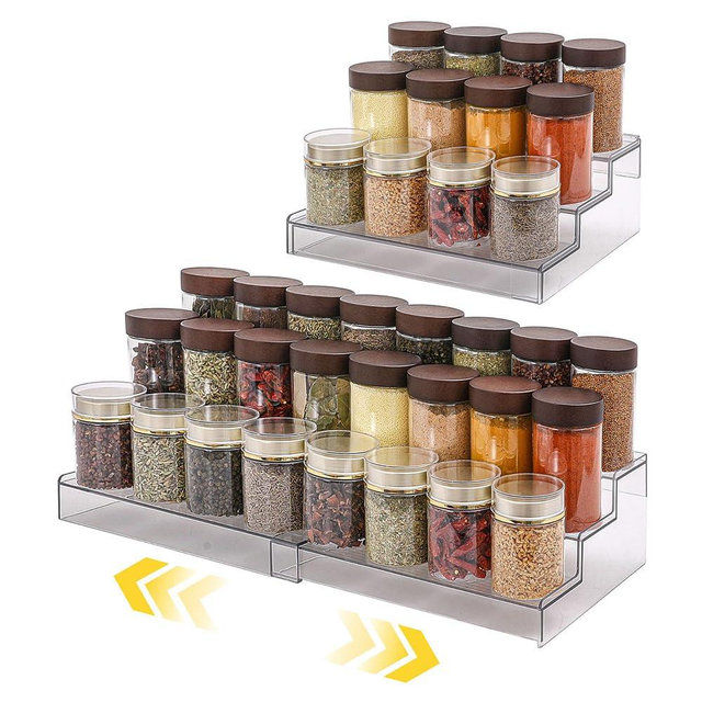 XiaoyuziTF Expandable 3-layer transparent acrylic spice rack manager, adjustable spice storage rack, versatile, suitable for countertops, kitchens, bathrooms, and study rooms