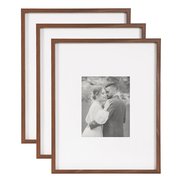 Kate and Laurel Gibson Modern Wall Picture Frame Set of 3, 16x20 matted to 8x10, Walnut Brown, Three-Piece Frame Set for Gallery Wall Frame Set in Living Room Wall Decor