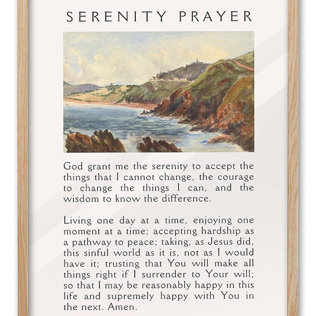 EcoHest OAK Wood Jesus Framed Wall Art, 12x16in Serenity Prayer Bible Verse Christian Wall Art, Modern Bedroom Religious Decor For Living Room Bathroom Christian Merch Gift 1Pack