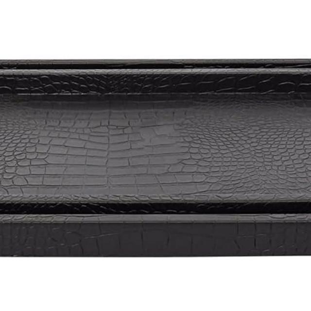 MACVAD Set of 2 Modern Elegant Large Wood Serving Tray, Rectangle Decorative Tray Ottoman Tay Coffee Table Tray, Black Crocodile Leather with Gold Polished Metal Handles