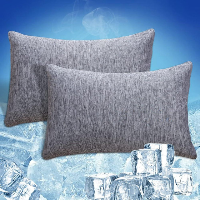 Cooling Pillowcases, Double-Side Design [Cooling & Cotton Fiber] Cooling Pillow Cover with Hidden Zipper, Cool Pillow Protectorfor Night Sweats & Hot Sleepers (Queen, 20" X 30", Gray)