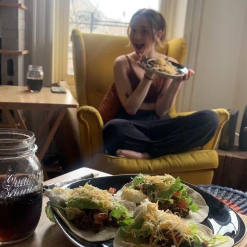 Joe made Abbey tacos for the first time when she got sick.