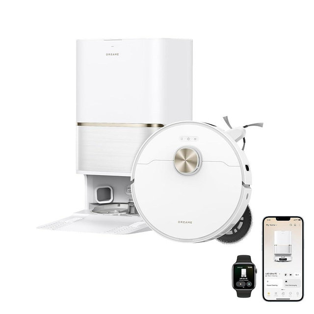 DREAME L60 Ultra FE Robot Vacuum and Mop, Auto-Empty and 100℃ Self-Cleaning Mop, 30,000Pa Suction, Obstacle Avoidance and 360° Navigation, Corner to Edge Deep Cleaning, TriCut Brush, White