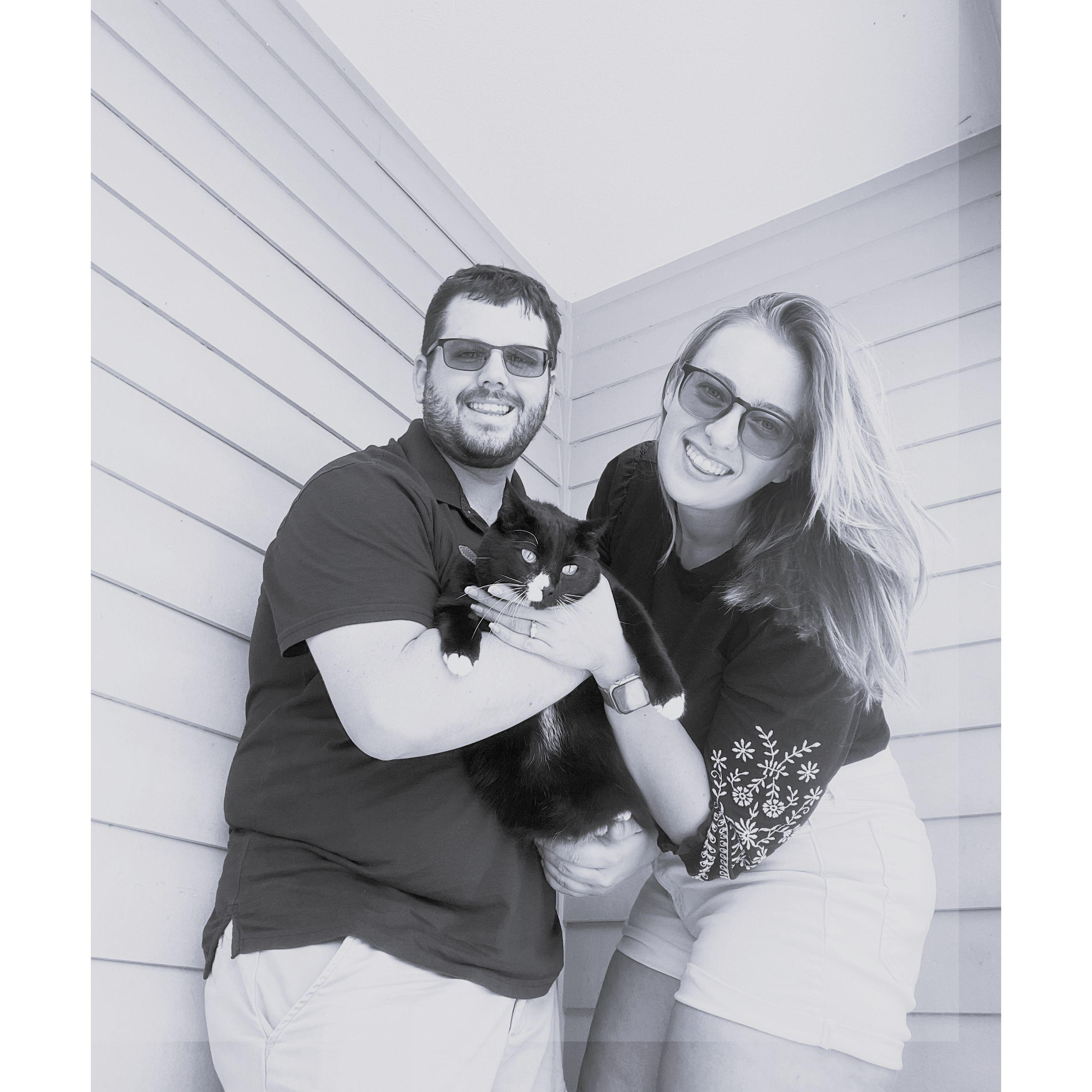 Our first family photo after Jeffrey proposed to me. Oreo wasn't too thrilled to be included.