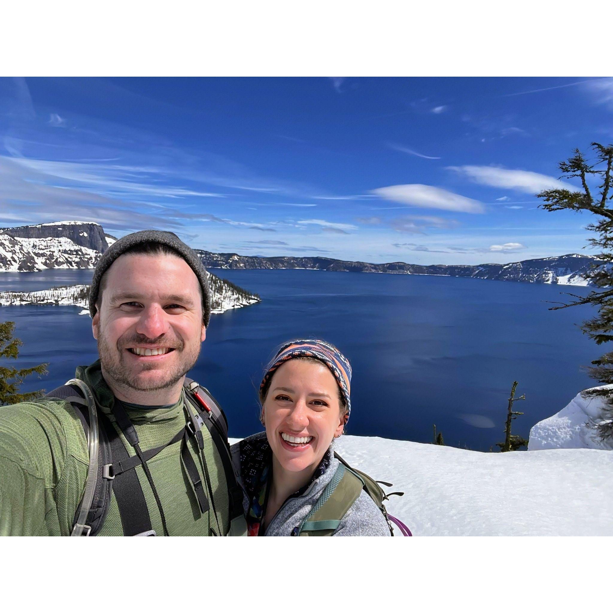 "Snowshoed" around the rim of Crater Lake on our roadtrip. April 2024.