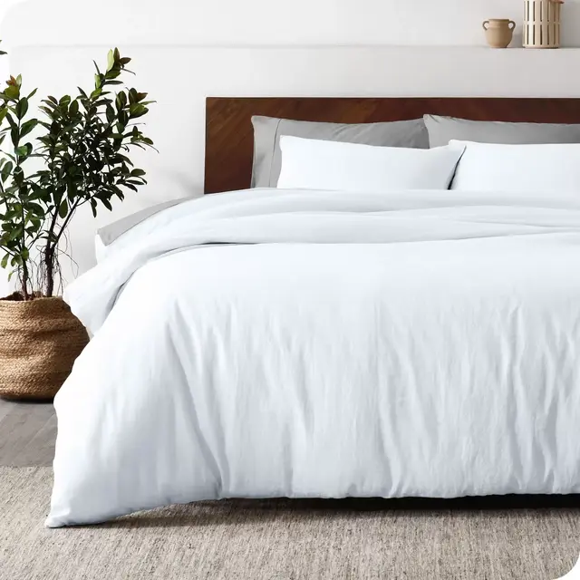 Linen Queen Duvet Cover and Sham Set White by Bare Home