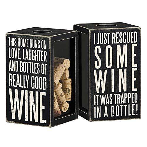Primitives by Kathy Classic Black and White Cork Holder, 4.25 x 7.25 x 4.25-Inches, Bottle of Really Good Wine