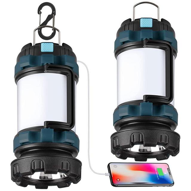 2 Pack Camping Lantern, Outdoor Led Camping Lantern, Rechargeable Flashlights with 1000LM, 6 Modes, 4000mAh Power Bank, IPX5 Waterproof Portable Emergency Camping Light for Hurricane Survival Hiking