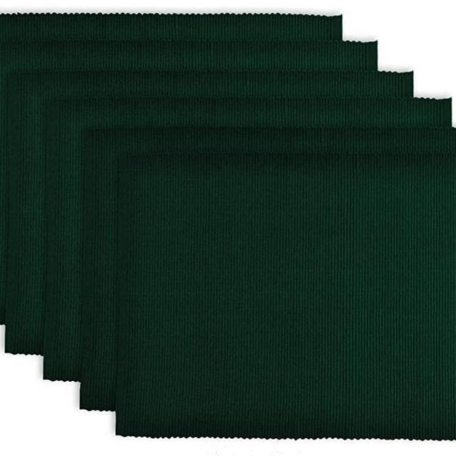 DII 100% Cotton Basic Ribbed Placemat Set, Set of 6, Dark Green 6 Count