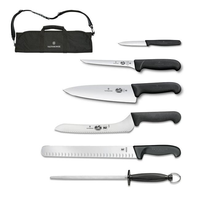 Victorinox - Swiss Army 7.4012-X12 7-Piece Culinary Kit w/ (5) Knives & (1) Honing Steel, Knife Roll