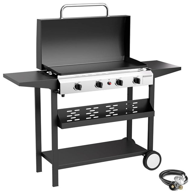 ADREAK 4 Burner Propane Griddle with Lid, 30 Inch Stainless Steel Portable Detachable Gas Griddle, 60,000 BTU Flat Top Grill with Side Shelves for Camping