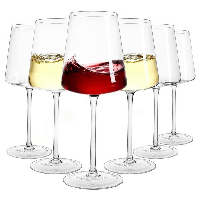 Imourari Crystal Wine Glasses Set of 6-13.5oz Clear Lead-Free Hand Blown Long Stem Square Red Wine Glasses with Gift Box for Christmas Wedding Birthday Party