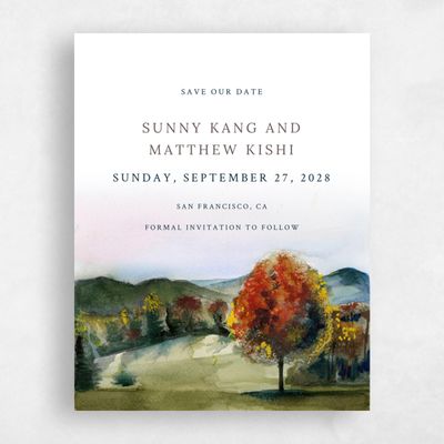 Green Fall Wedding Save the Date - Montecillo Portrait