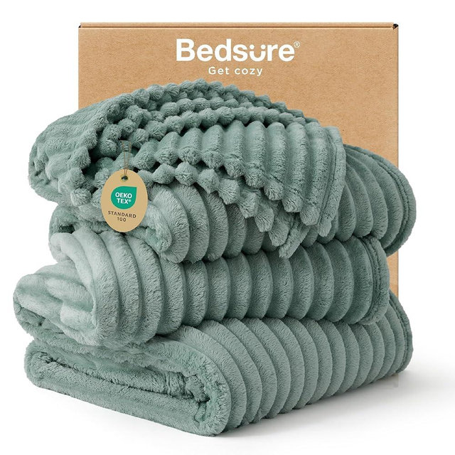 Bedsure Large Fleece Blanket for Bed - GentleSoft Cozy Soft Throw Blankets for Women, Cute Large Throws for Girls, Sage Green, 120x120 Inches