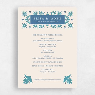Teal, Blue Wedding Program - Cabrillo