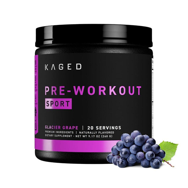 Kaged Sport Pre Workout Powder for Men & Women, Glacier Grape, Sport Certified, 188mg Caffeine, Nitric Oxide Supplement, Beta Alanine for Energy, Weightlifting, Cardio Endurance, Strength, 20 Servings